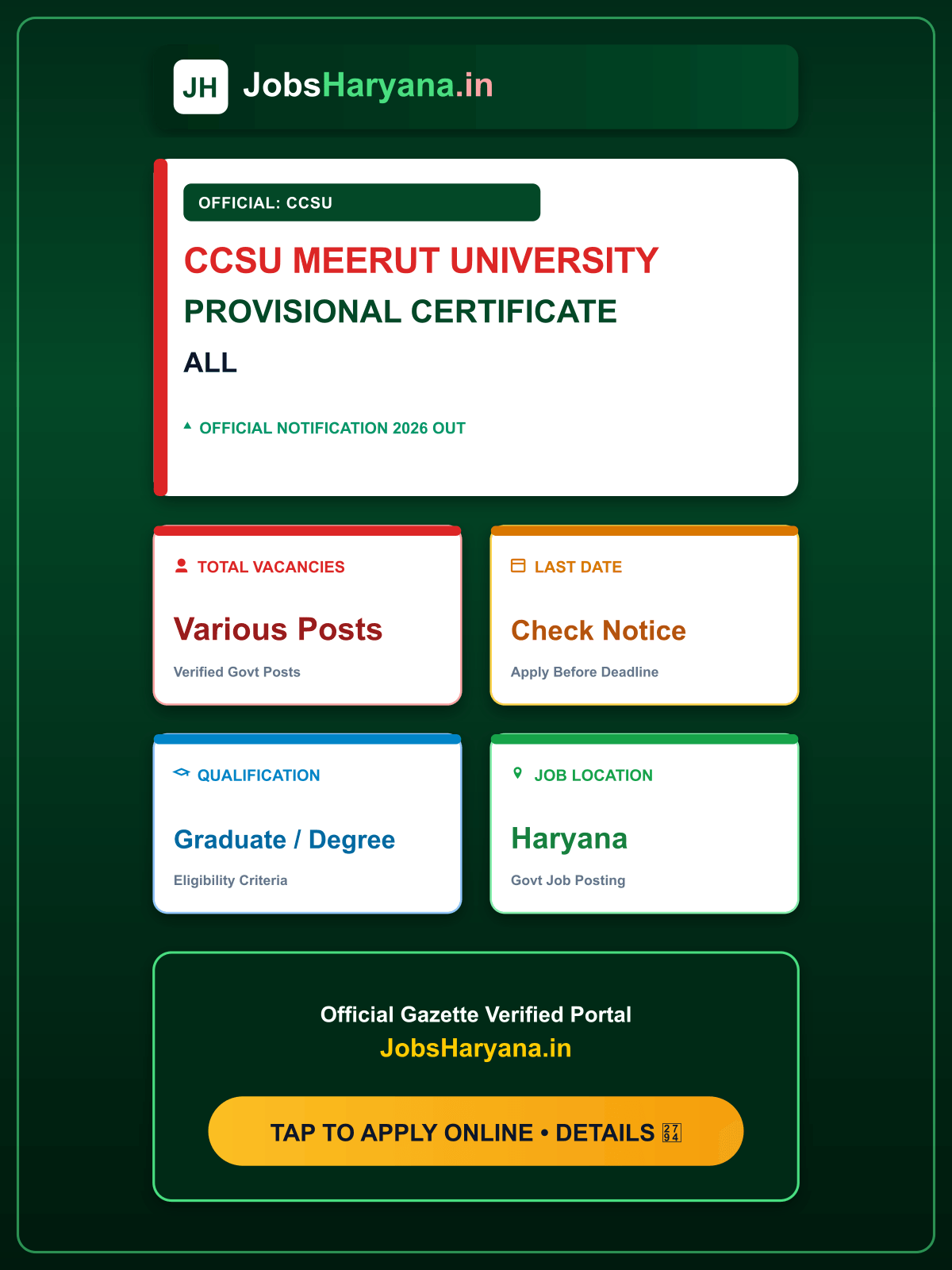 CCSU Meerut University Provisional Certificate All Course Online Form 2026