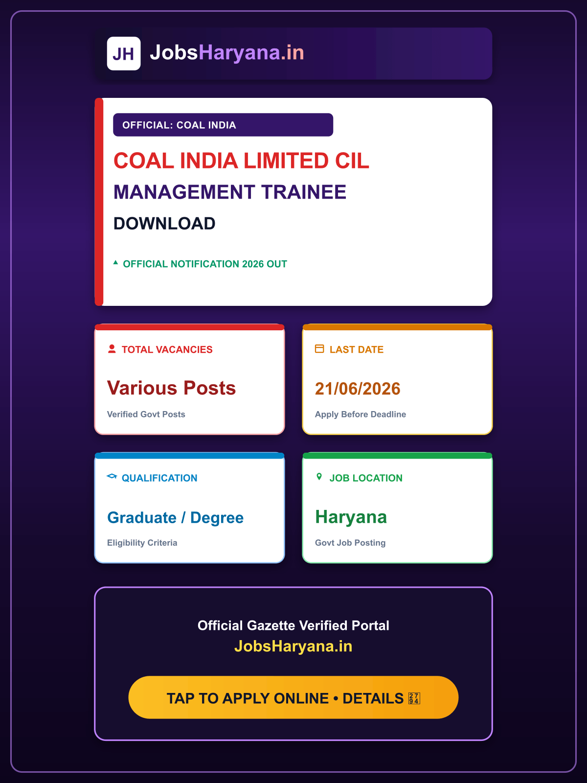 Coal India Limited CIL Management Trainee Recruitment 2026 Download Admit Card