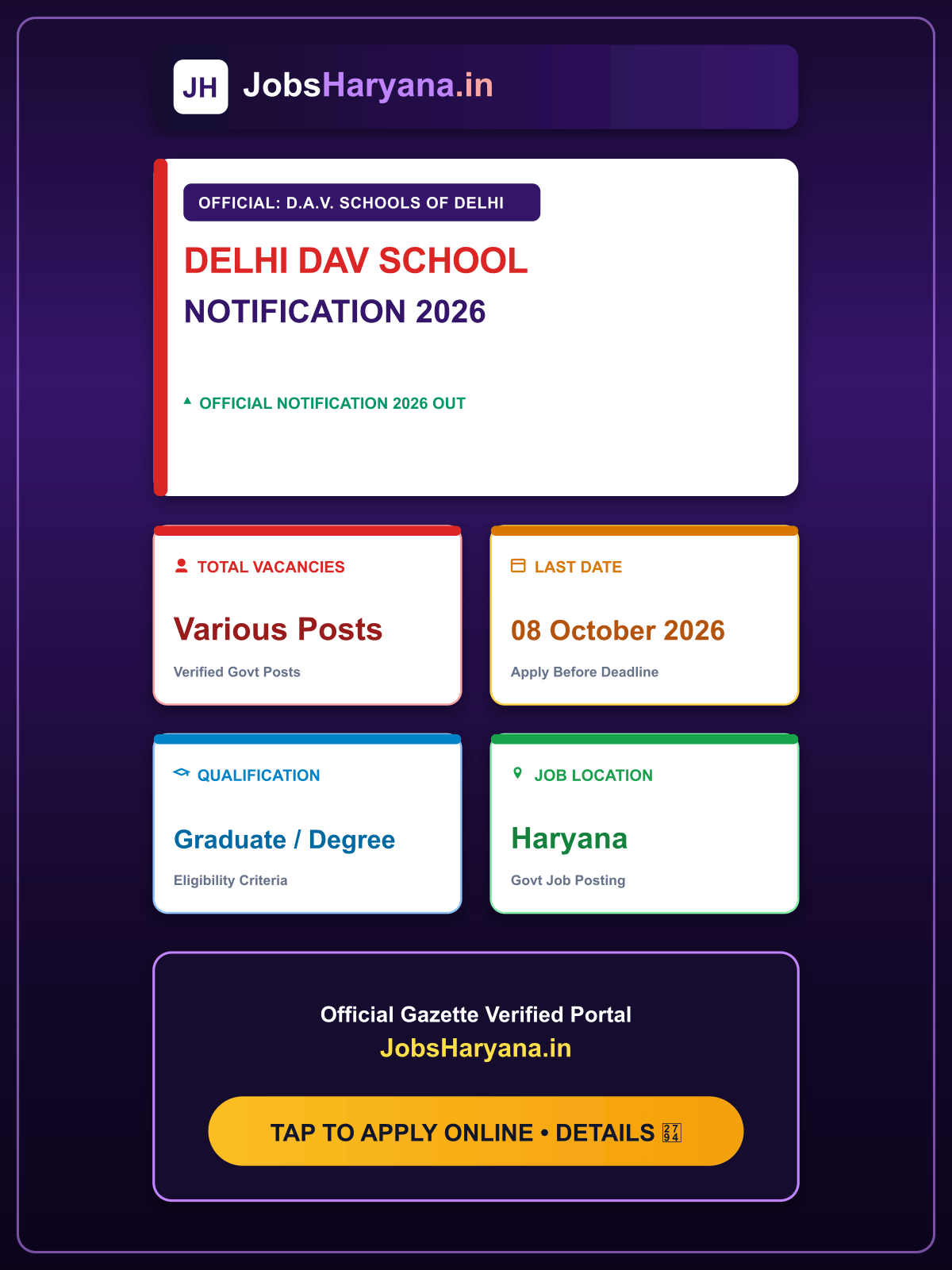 Delhi DAV School Recruitment 2026 – Apply for Teaching & Non-Teaching Posts