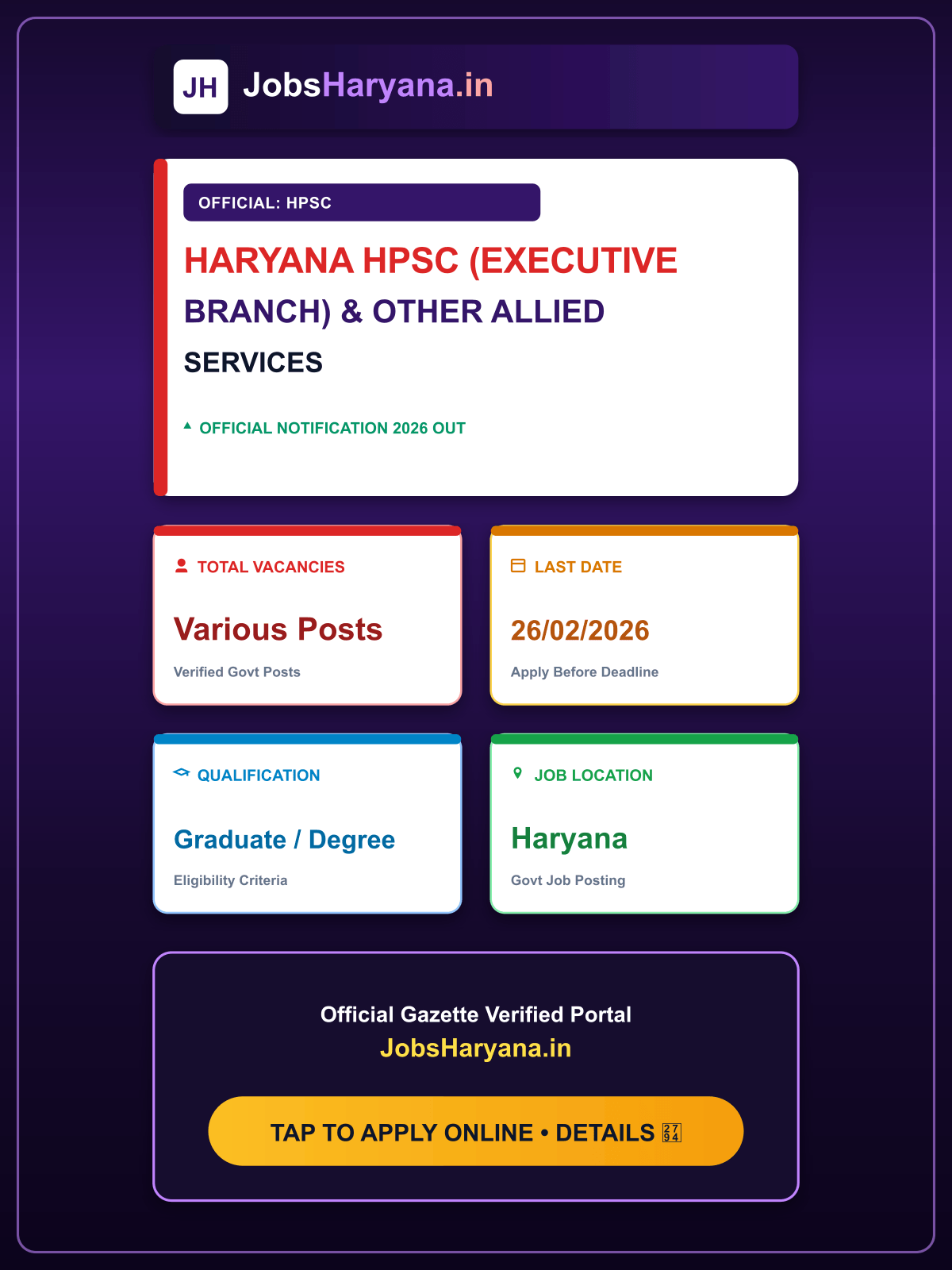 Haryana HPSC (Executive Branch) & Other Allied Services Recruitment 2026 Mains Result