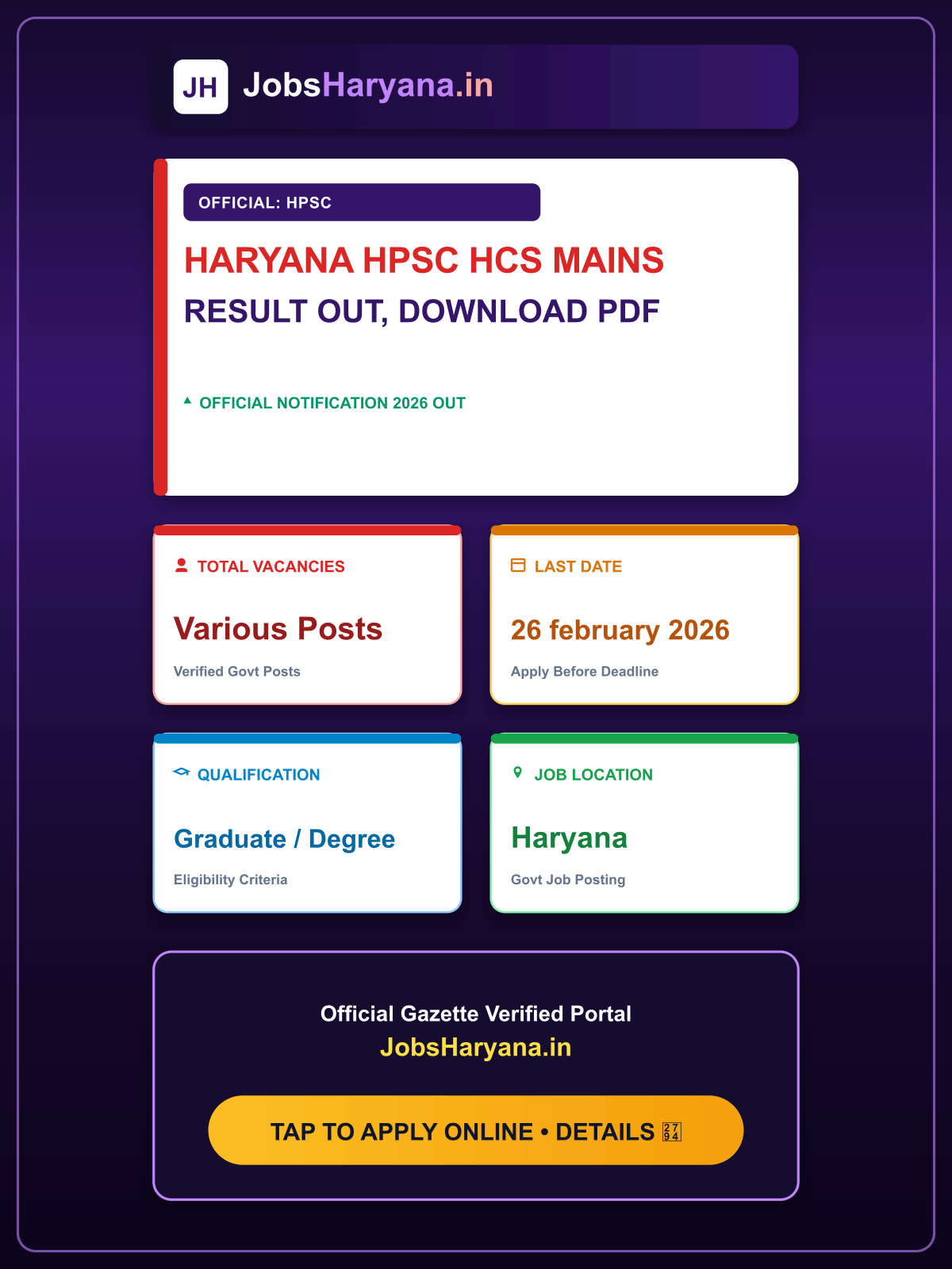 Haryana HPSC HCS Mains Result Out, Download PDF