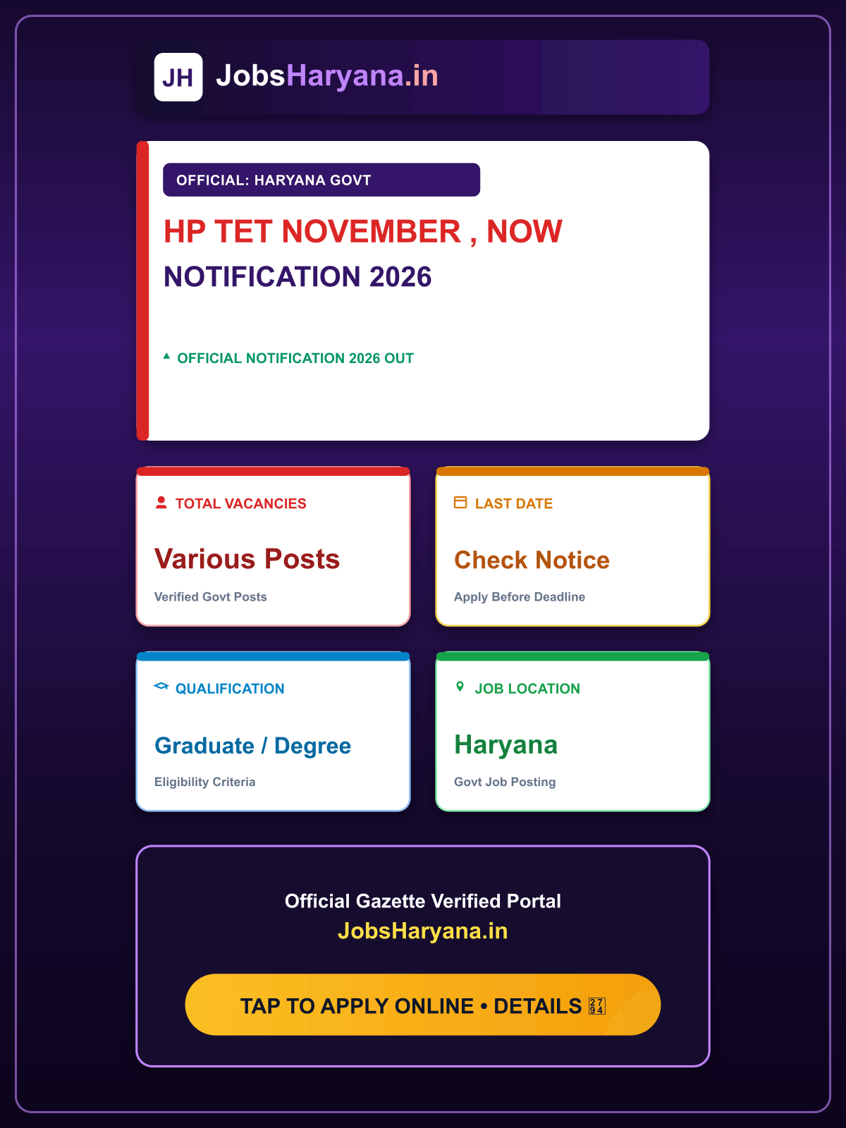 HP TET November 2026 Notification OUT, Apply Online Now