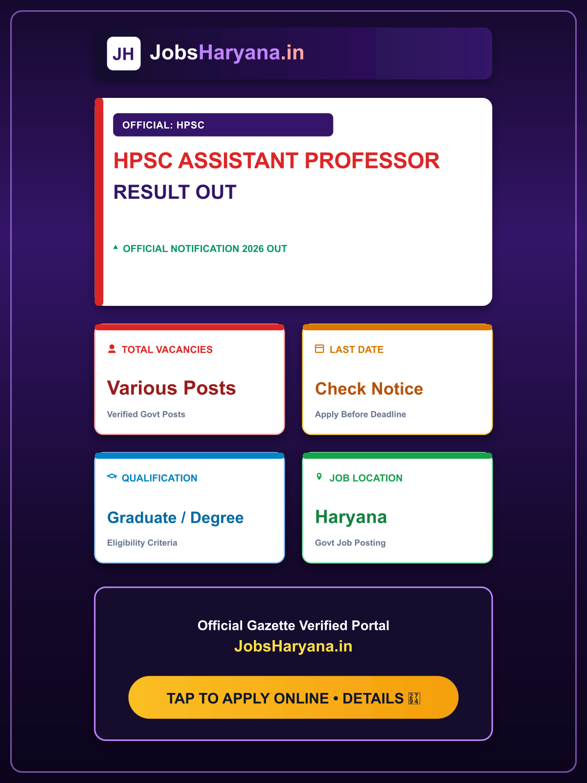 HPSC Assistant Professor Result 2026 Out - Check Roll No. Wise Marks (Advt. No. 44/2024)