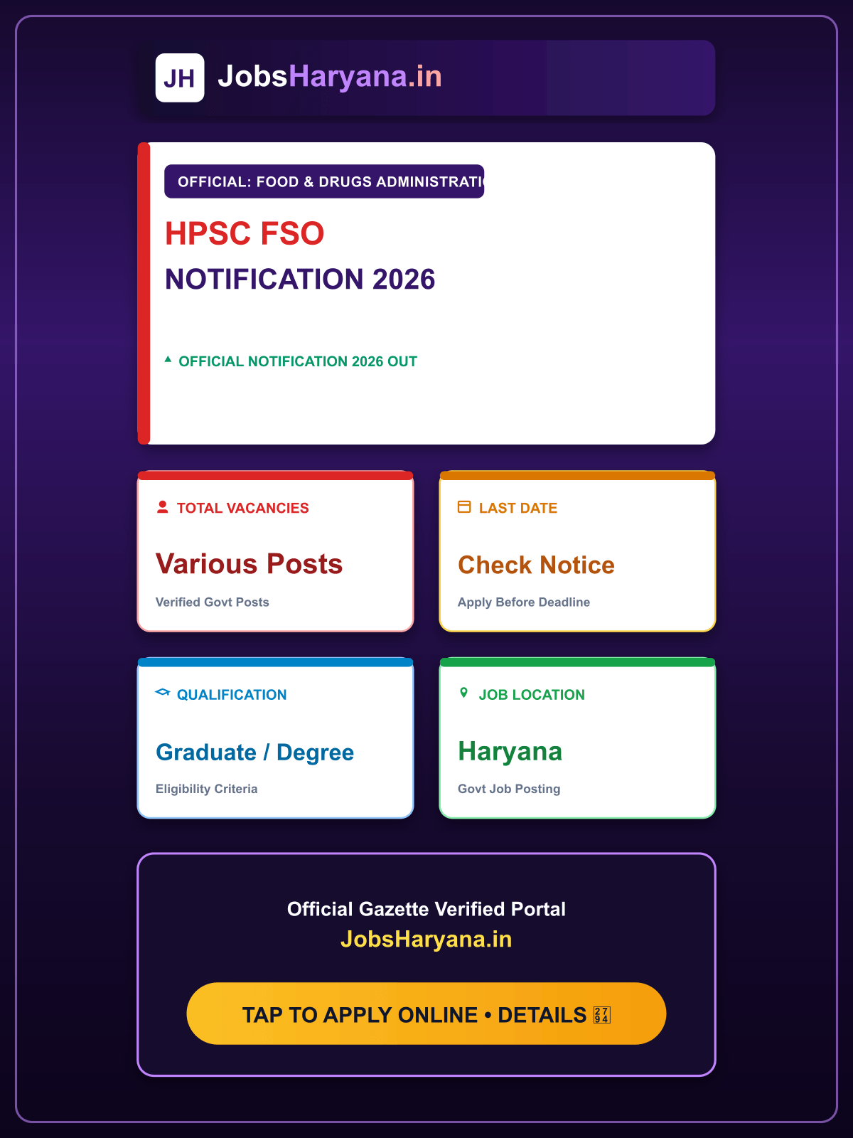 HPSC FSO Recruitment 2026 Notification Out - Apply Online for 45 Food Safety Officer Posts