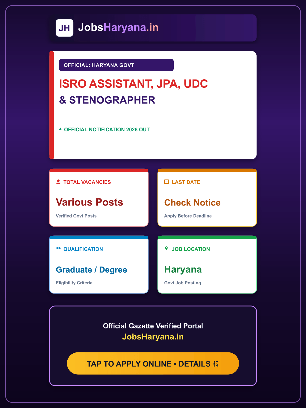 ISRO Assistant, JPA, UDC & Stenographer Recruitment 2026:- Admit Card Out, Direct Link