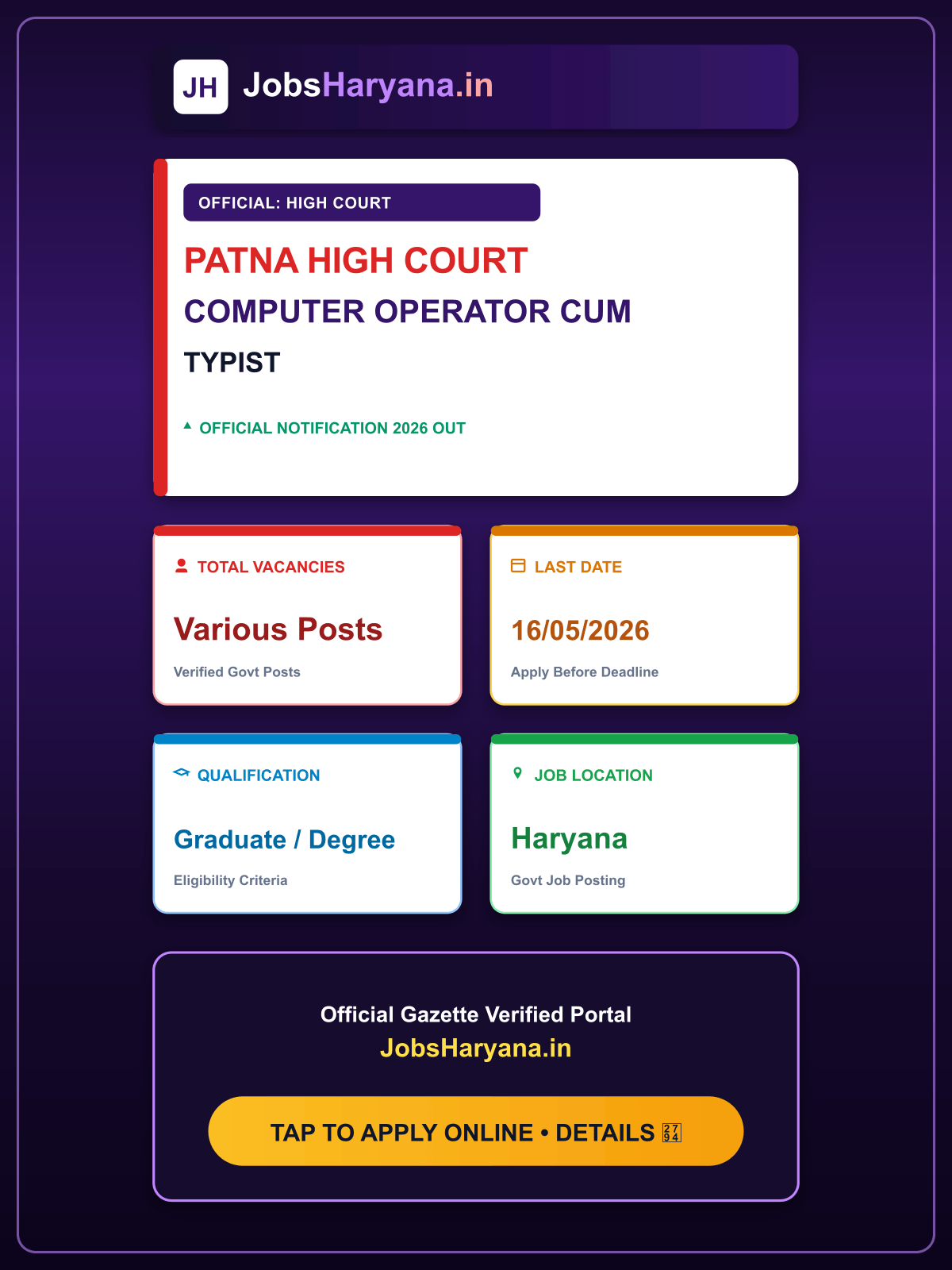 Patna High Court Computer Operator Cum Typist Recruitment 2026 Answer Key
