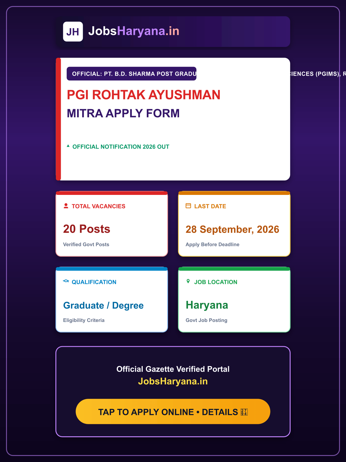 PGI Rohtak Ayushman Mitra Recruitment 2026 Apply Form
