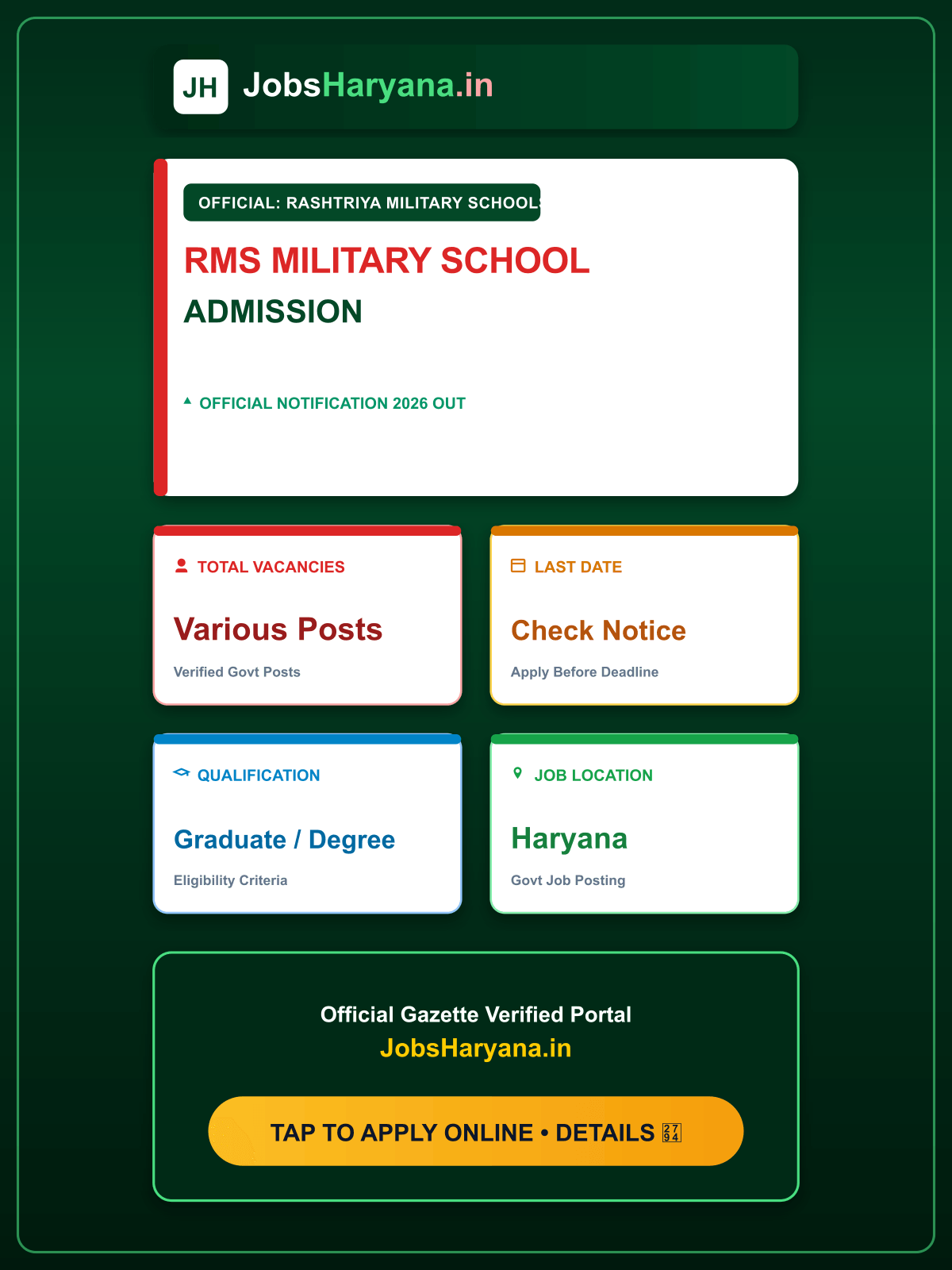 RMS Military School Admission 2026-27: राष्ट्रीय मिलिट्री स्कूल एडमिशन फॉर्म, CET Exam Date & Prospectus