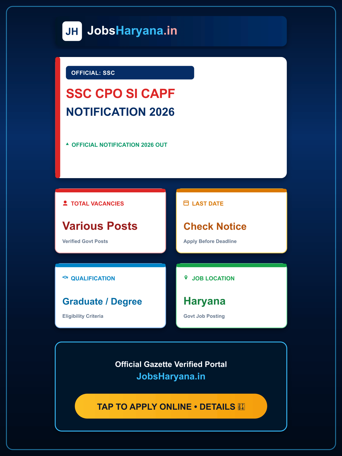 SSC CPO SI CAPF Recruitment 2026 Notification Out - Apply Online for 1,871 Sub-Inspector in Delhi Police and CAPFs Posts