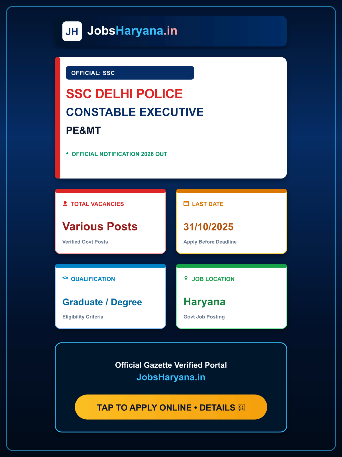 SSC Delhi Police Constable Executive Recruitment 2025 PE&MT Exam Admit Card