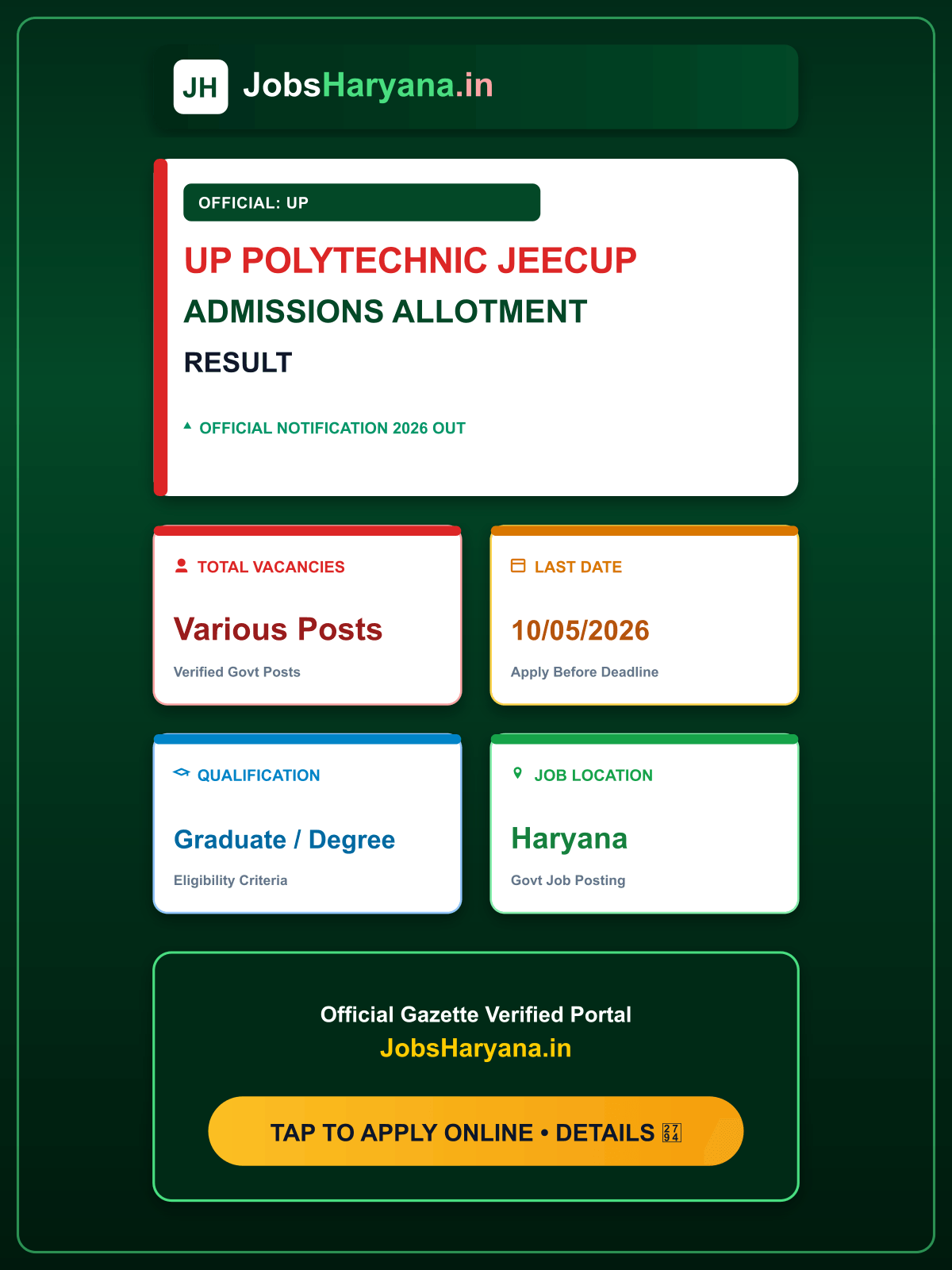 UP Polytechnic JEECUP Admissions 2026 Allotment Result