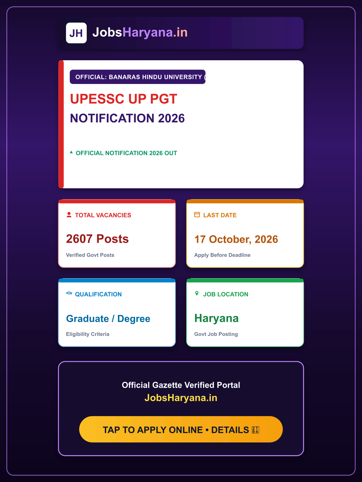 UPESSC UP PGT Recruitment 2026 Apply Online