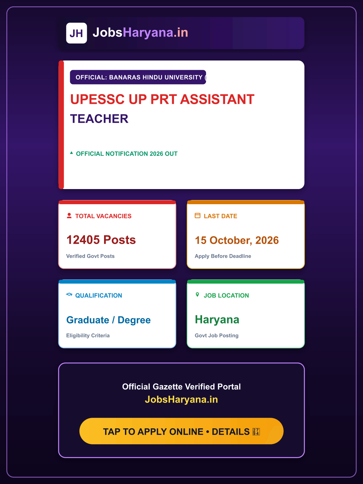UPESSC UP PRT Assistant Teacher Recruitment 2026 Apply Online